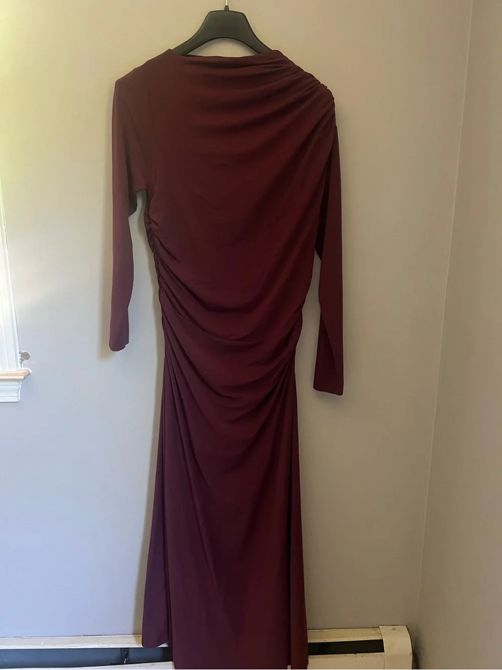 Abercrombie & Fitch Modal Blend Long Sleeve Ruched Maxi Dress in Wine